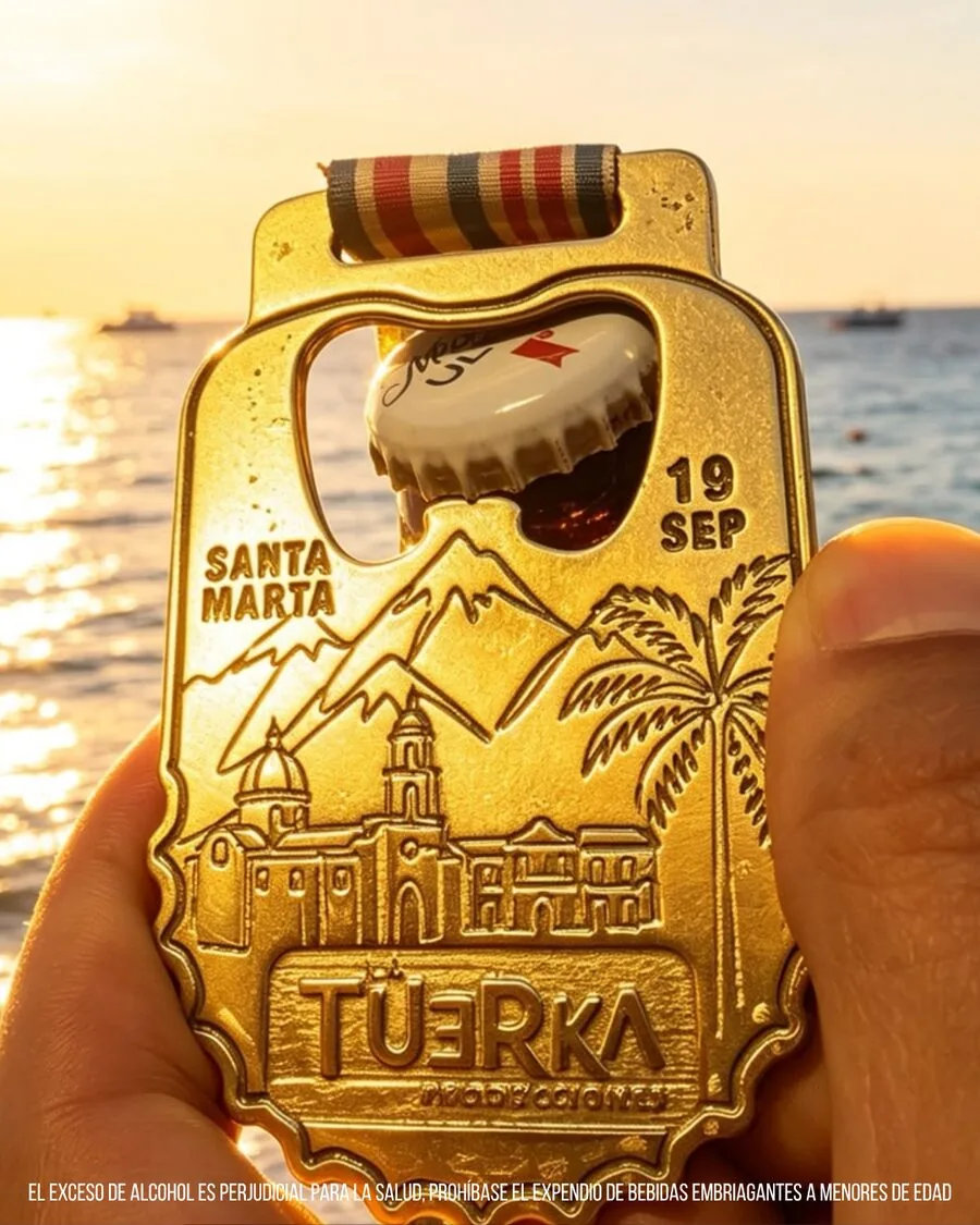 Medalla Carrera Cervecera Santa Marta 2026 al atardecer